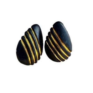 Vintage black & gold teardrop earrings​ stripes post back 80s regencycore party